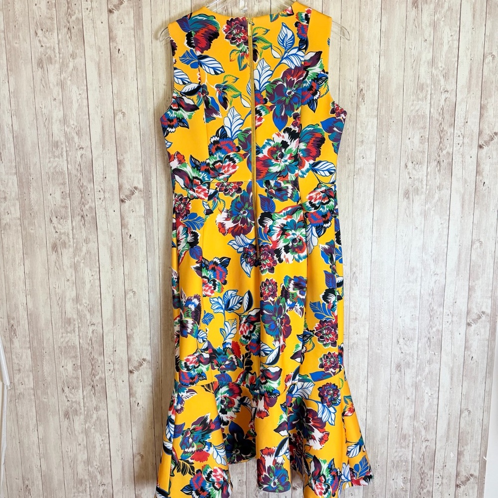 Calvin Klein Yellow Floral Sheath Dress Ruffled Hem - Picture 6 of 8